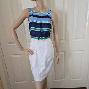 H&M Nautical Stripe Belted Sleeveless Dress SZ S